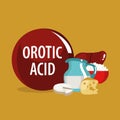 Orotic acid. Natural organic foods with high vitamin content Royalty Free Stock Photo