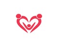 Orphan child adoption family with heart shape iconic logo design