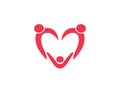 Orphan child adoption family with heart shape iconic logo design