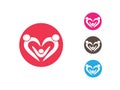 Orphan child adoption family with heart shape iconic logo design