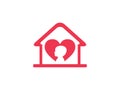 Orphan child adoption family with heart shape iconic logo design