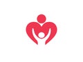 Orphan child adoption family with heart shape iconic logo design