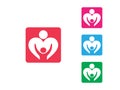 Orphan child adoption family with heart shape iconic vector logo design