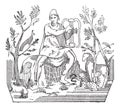 Orpheus attracting wild animals to the sound of his lyre, vintage engraving
