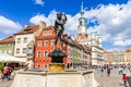 Orpheus statue on the colorful main square in the city centre. Poznan, Poland - August 20, 2014