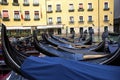 Orseolo basin Bacino Orseolo in Venice. Gondolas close up. Gondola parking. Venice. Italy Royalty Free Stock Photo