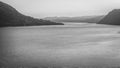 Orta Lake winter sunset panorama. Black and white photo Royalty Free Stock Photo