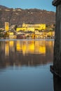 Orta San Giulio island, winter sunrise panorama. Color image Royalty Free Stock Photo