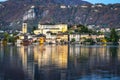 Orta San Giulio island, winter sunrise panorama. Color image Royalty Free Stock Photo