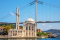 Ortakoy Mosque and the Bosphorus Bridge on the background, Istanbul, Turkey Royalty Free Stock Photo