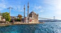 Ortakoy Mosque and the Bosphorus Bridge, close view panorama, Istanbul