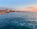 Ortakoy mosque and Bosphorus bridge in Istanbul, Turkey during sunset