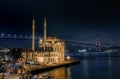 Ortakoy Mosque and the Bosphorus Bridge at night Royalty Free Stock Photo