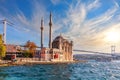 Ortakoy Mosque and the Bosphorus bridge at sunset, Istanbul, Turkey Royalty Free Stock Photo