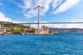 Ortakoy Mosque and the Bosphorus Bridge, view from the ferry, Istanbul, Turkey Royalty Free Stock Photo