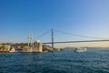 Ortakoy Mosque and Bosphorus Bridge view from a ferry Royalty Free Stock Photo