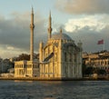 OrtakÃÂ¶y Mosque and seagull sunset Royalty Free Stock Photo