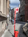 Orth American road sign indicating the presence of a fire hydrant taken in a street of Old Montreal, Quebec, Royalty Free Stock Photo