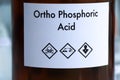 ortho phosphoric acid in bottle , chemical in the laboratory and industry Royalty Free Stock Photo