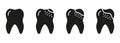 Orthodontic Teeth Problem. Dental Caries Process Silhouette Icon Set. Dental Treatment Sign. Tooth Disease Stages Glyph