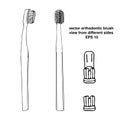 Orthodontic toothbrush with recess. View from different sides. Personal products for cleaning dental braces. Vector isolated