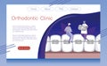 Orthodontic website layout for dental clinic as blank template, flat vector stock illustration with orthodontists, braces