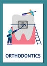 Orthodontics and aesthetic dentistry procedures banner flat vector illustration.