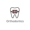 Orthodontics. Tooth with metal braces or bracket system. Dental icon or illustration
