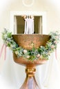 Orthodox Baptism Bowl prepared for christening ceremony