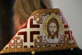 Orthodox bishop is praying in front of altar Royalty Free Stock Photo