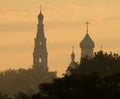 Orthodox Cathedral. Dawn. The sun rises over the old city Royalty Free Stock Photo