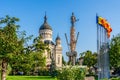 The orthodox cathedral  and the statue of Avram Iancu in Cluj Napoca, Transylvania, Romania. Cathedral of the Dormition of the Royalty Free Stock Photo