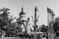 The orthodox cathedral and the statue of Avram Iancu in Cluj Napoca, Transylvania, Romania Royalty Free Stock Photo