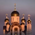 Orthodox cathedral with sunset illumination Royalty Free Stock Photo