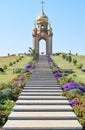 Orthodox chapel on a hill. Tabernacle in the Cossack village of Ataman. The stairs leading to the chapel