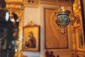 Orthodox or Christian Church inside with beautiful candles and interior.