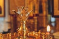 Orthodox or Christian Church inside with beautiful candles and interior.