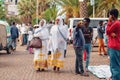 Orthodox Christian pilgrim at worship on the street during easter