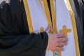 Orthodox Christian priest after crossing and praying.