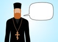 Orthodox Christian priest with empty speech bubble, vector illustration