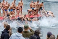 Orthodox Christians swimming for the Holy Cross in the icy cold water