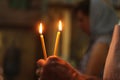 Orthodox church, baptism of a child, burning candles