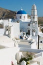 Orthodox church and bell tower in Pyrgos town, Greece. Royalty Free Stock Photo