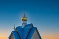 golden cross, Orthodox Church with Blue Dome, blue roof and Royalty Free Stock Photo