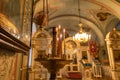 Orthodox Church. Christianity. Festive interior decoration with burning candles and icon in traditional Orthodox Church