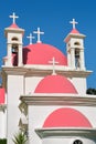 Orthodox church domes in Capernaum, Israel. Royalty Free Stock Photo