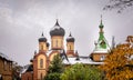 Orthodox church with domes and snow Royalty Free Stock Photo