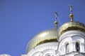 Orthodox church. Golden Dome. Religious building. Cross on roof. Cult house. Royalty Free Stock Photo