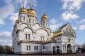 Orthodox church with golden domes. Russia. Royalty Free Stock Photo