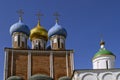 Orthodox church with golden domes . The Transfiguration Church in Ryazan. Royalty Free Stock Photo